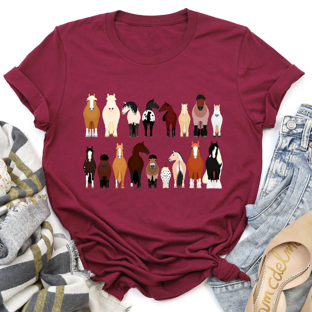 Horse Lovers Farm Animal Illustration Breeds Collection Artwork For Horse Lovers Fans Graphic Tee