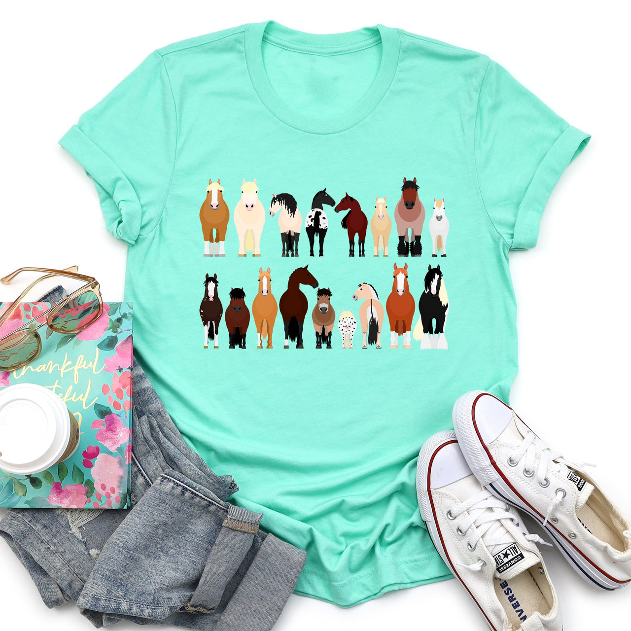 Horse Lovers Farm Animal Illustration Breeds Collection Artwork For Horse Lovers Fans Graphic Tee