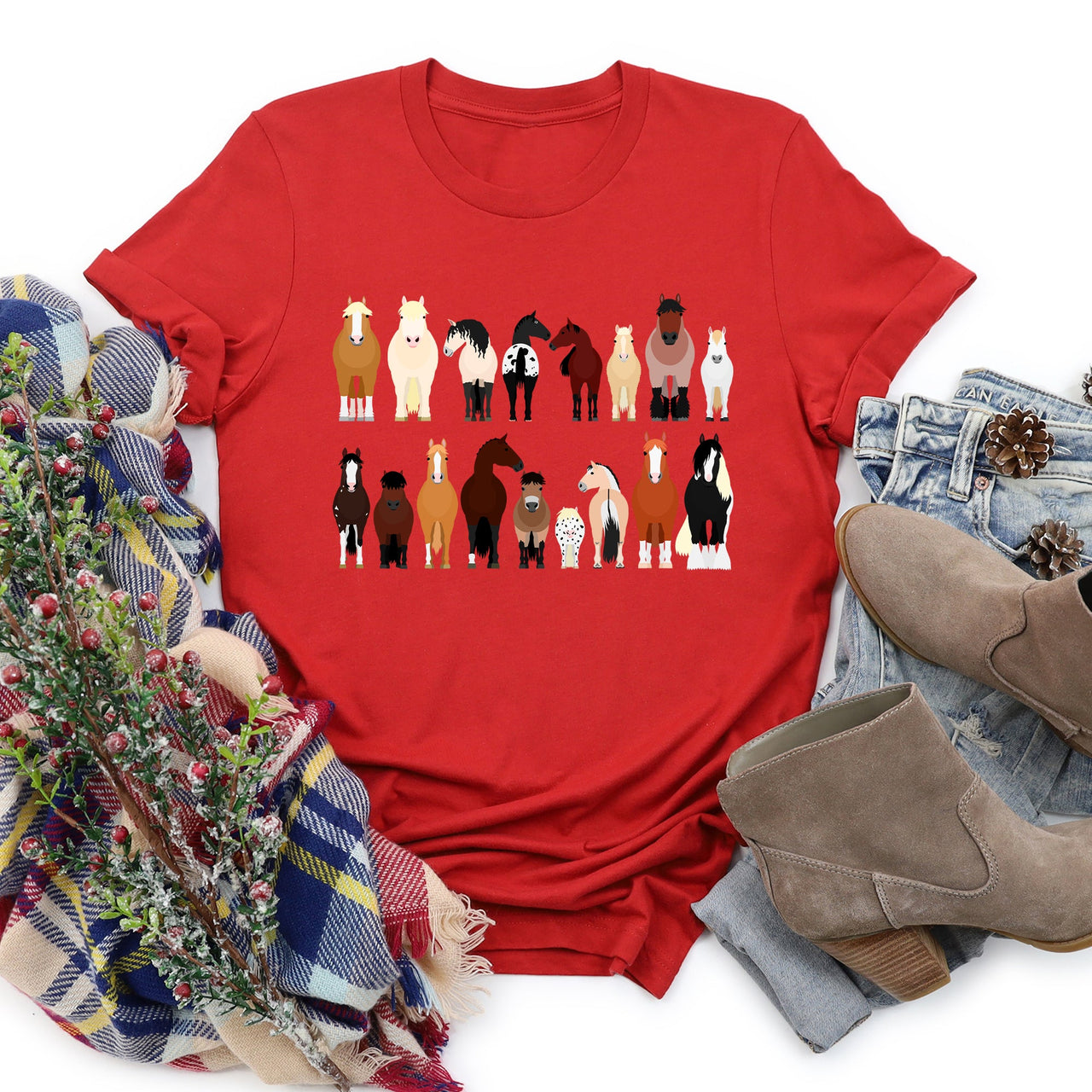 Horse Lovers Farm Animal Illustration Breeds Collection Artwork For Horse Lovers Fans Graphic Tee