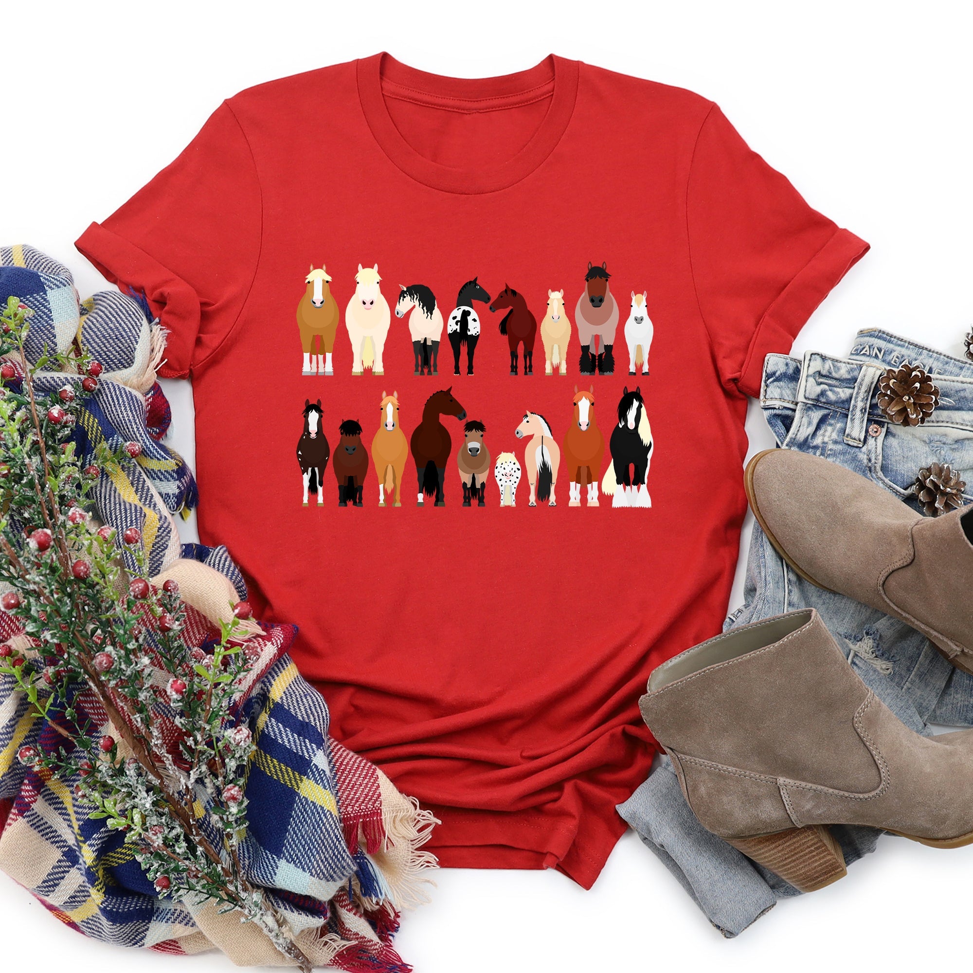 Horse Lovers Farm Animal Illustration Breeds Collection Artwork For Horse Lovers Fans Graphic Tee