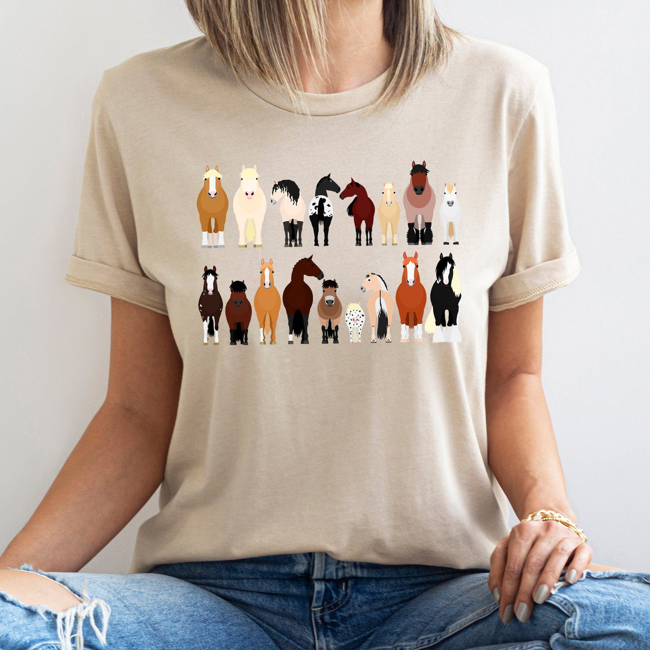 Horse Lovers Farm Animal Illustration Breeds Collection Artwork For Horse Lovers Fans Graphic Tee