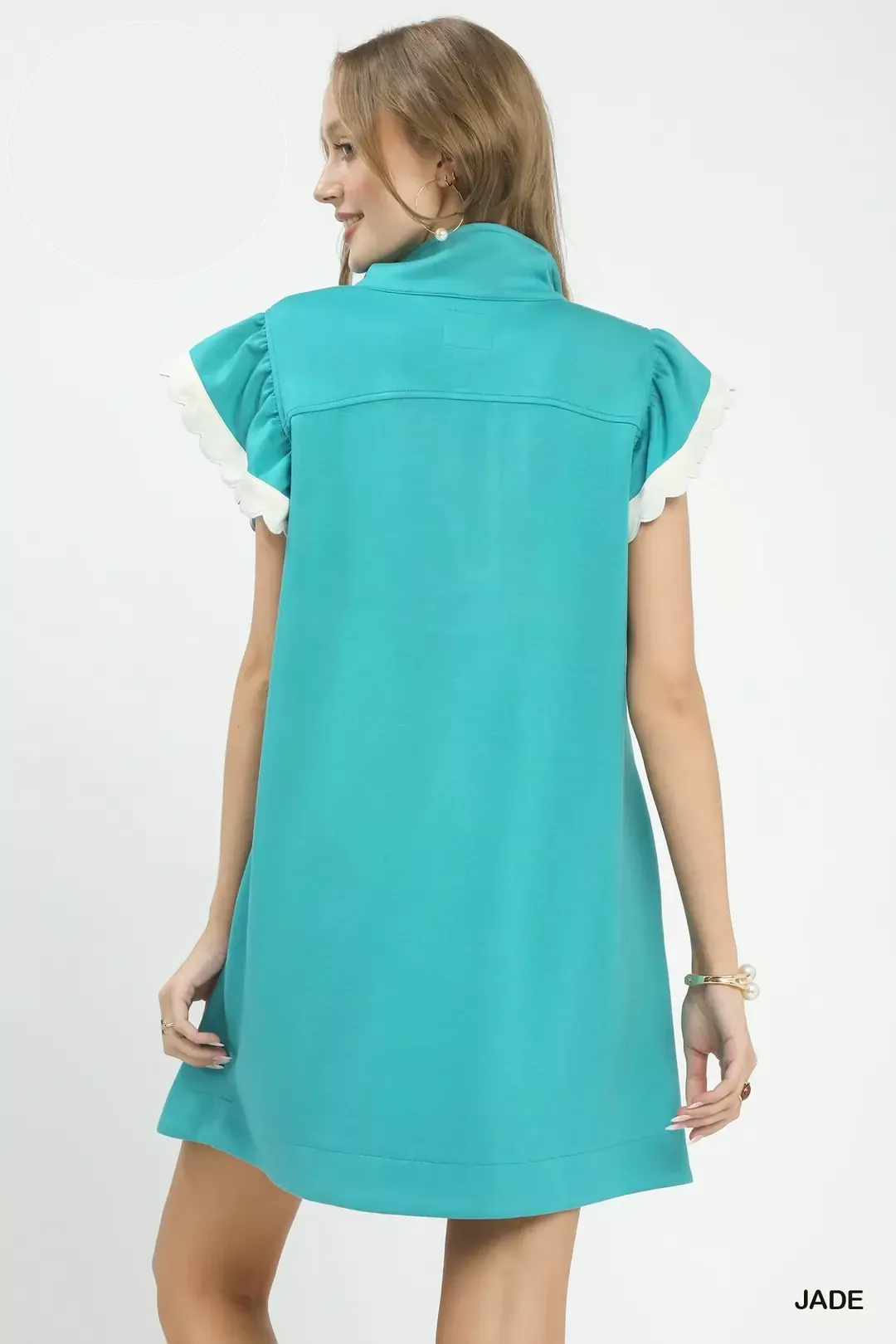 Umgee Zip-Neck Flutter Sleeve Dress