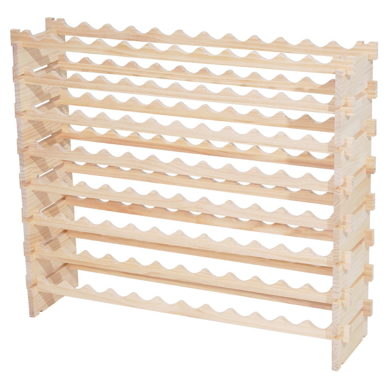 96 Bottle Stackable Modular Wine Rack, 8-Tier Wine Bottle Holder,Solid Wood Floor Freestanding Wine Storage Rack For Pinot Noir bottles,For Kitchen, Cellar, and Bar, Natural