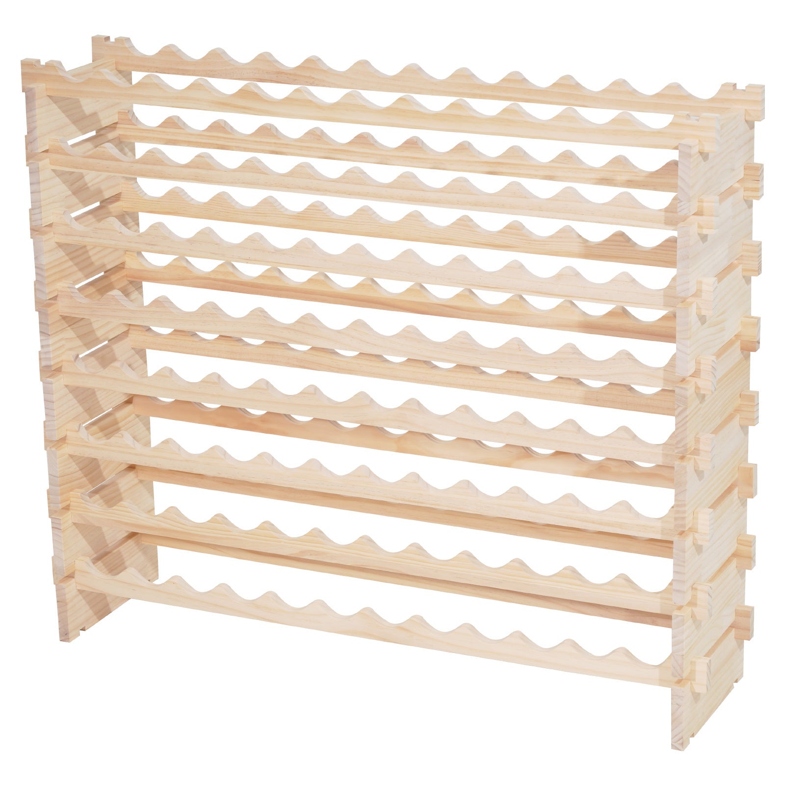 96 Bottle Stackable Modular Wine Rack, 8-Tier Wine Bottle Holder,Solid Wood Floor Freestanding Wine Storage Rack For Pinot Noir bottles,For Kitchen, Cellar, and Bar, Natural