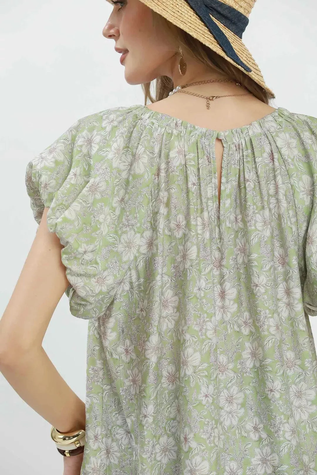 Umgee Floral Puff Sleeve Blouse