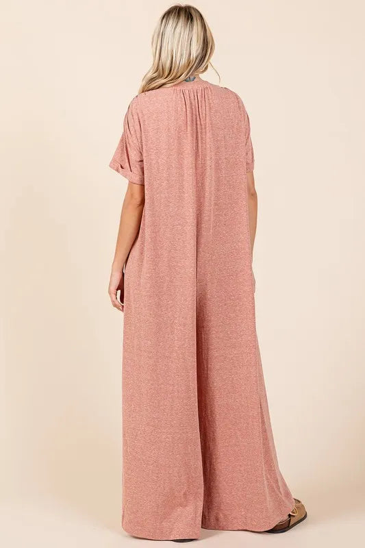 Mittoshop Button Detail Short Sleeve Wide Leg Jumpsuit