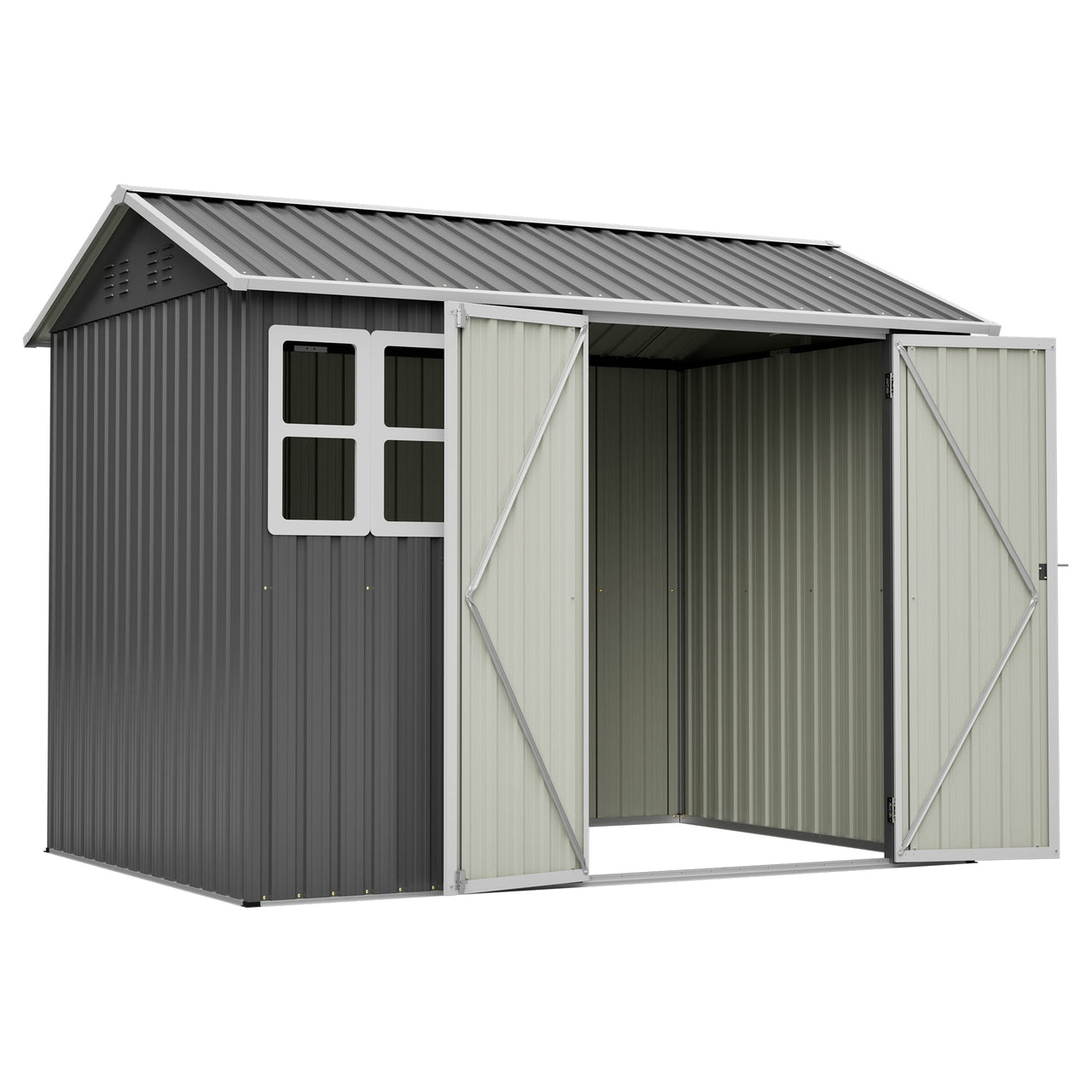 8'x6' Large Steel Storage Shed with Window, Lockable Doors & Sloped Roof, Heavy Duty Outdoor Tool Shed for Garden, Patio, Backyard, Lawn - Dark Gray