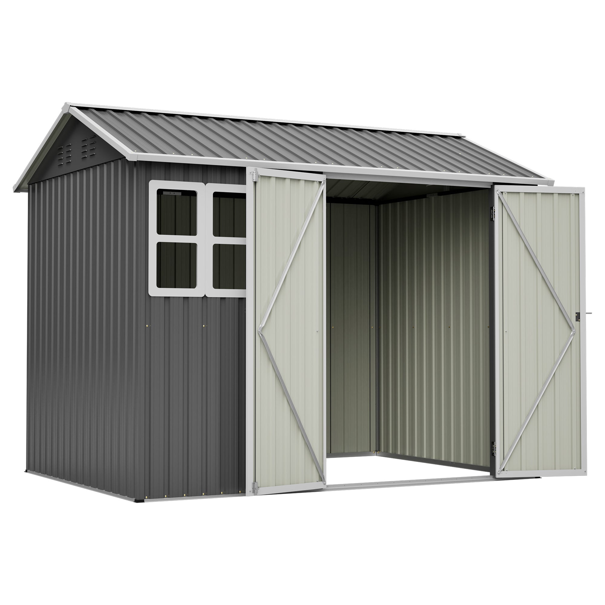 8'x6' Large Steel Storage Shed with Window, Lockable Doors & Sloped Roof, Heavy Duty Outdoor Tool Shed for Garden, Patio, Backyard, Lawn - Dark Gray