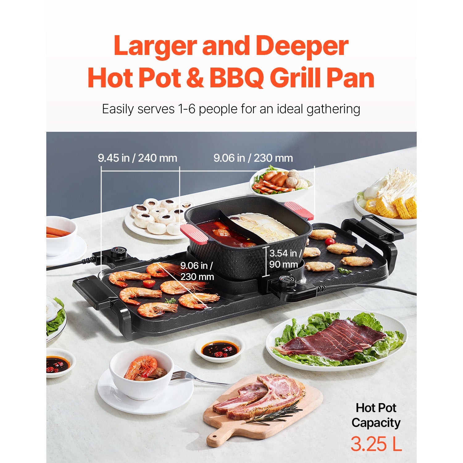 Hot Pot with Grill 2300W 2-in-1 Electric Smokeless BBQ Pan with Removable Pot