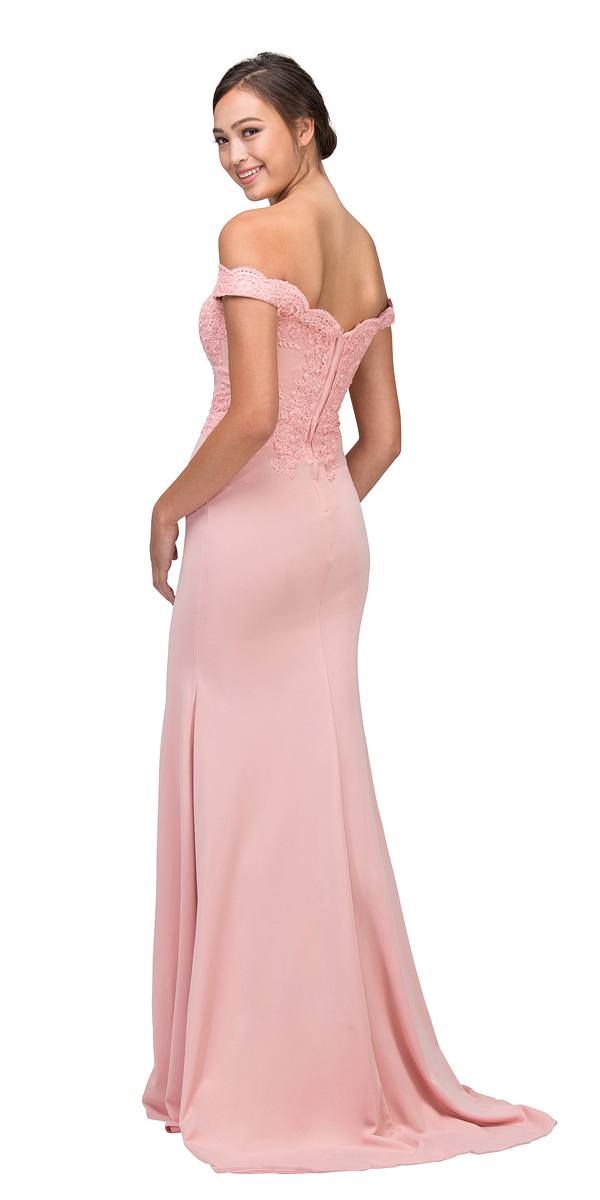 CLEARANCE - Eureka 7100 Lace Appliqued Bodice Long Dress Off-Shoulder (Size S)