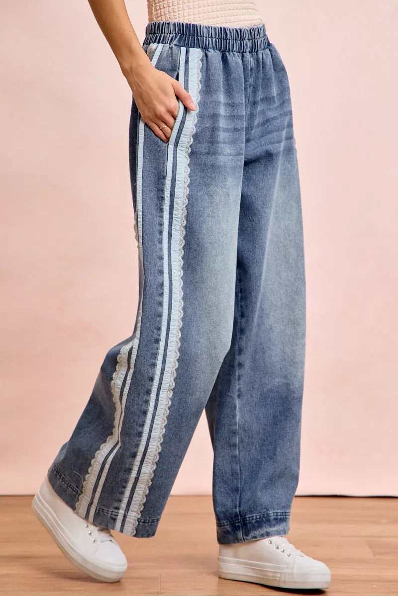 BiBi Washed Lace Contrast Sided Jeans