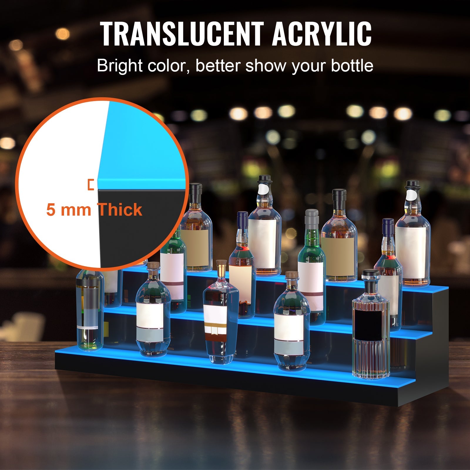 LED Lighted Liquor Bottle Display, 3 Tiers 40 Inches, Illuminated Home Bar Shelf with RF Remote & App Control 7 Static Colors 1-4 H Timing, Acrylic Drinks Lighting Shelf for Holding 30 Bottles