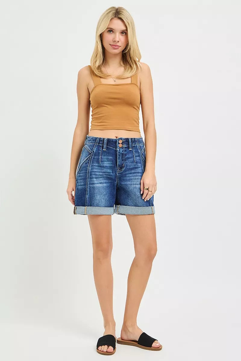 RISEN High Rise Seamed Roll Up Shorts