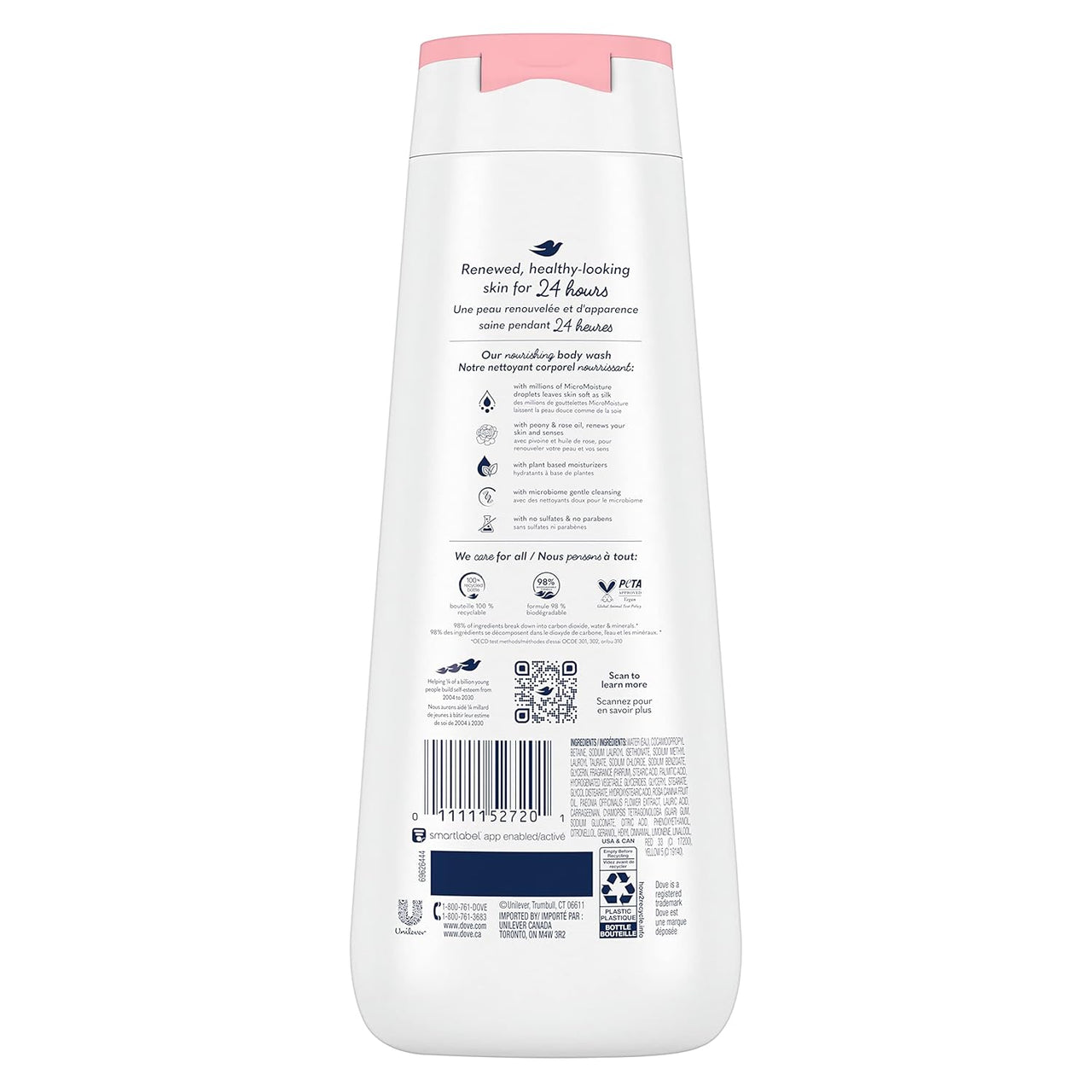 Dove Body Wash 4 Count Renewing Peony and Rose Oil for Renewed, Healthy-Looking Skin Gentle Skin Cleanser with 24hr Renewing MicroMoisture 20 oz