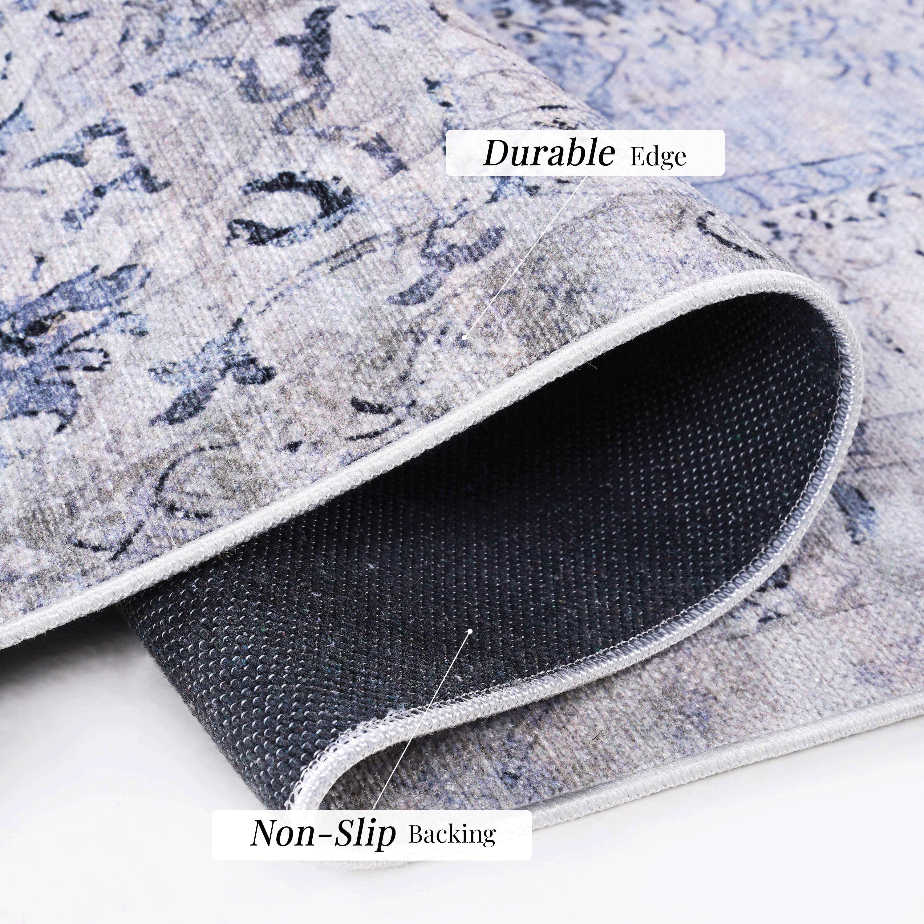 NAAR MAVAL Blue Washable Rug 5x8 Area Rug (Blue+Cream, 5' x 8')