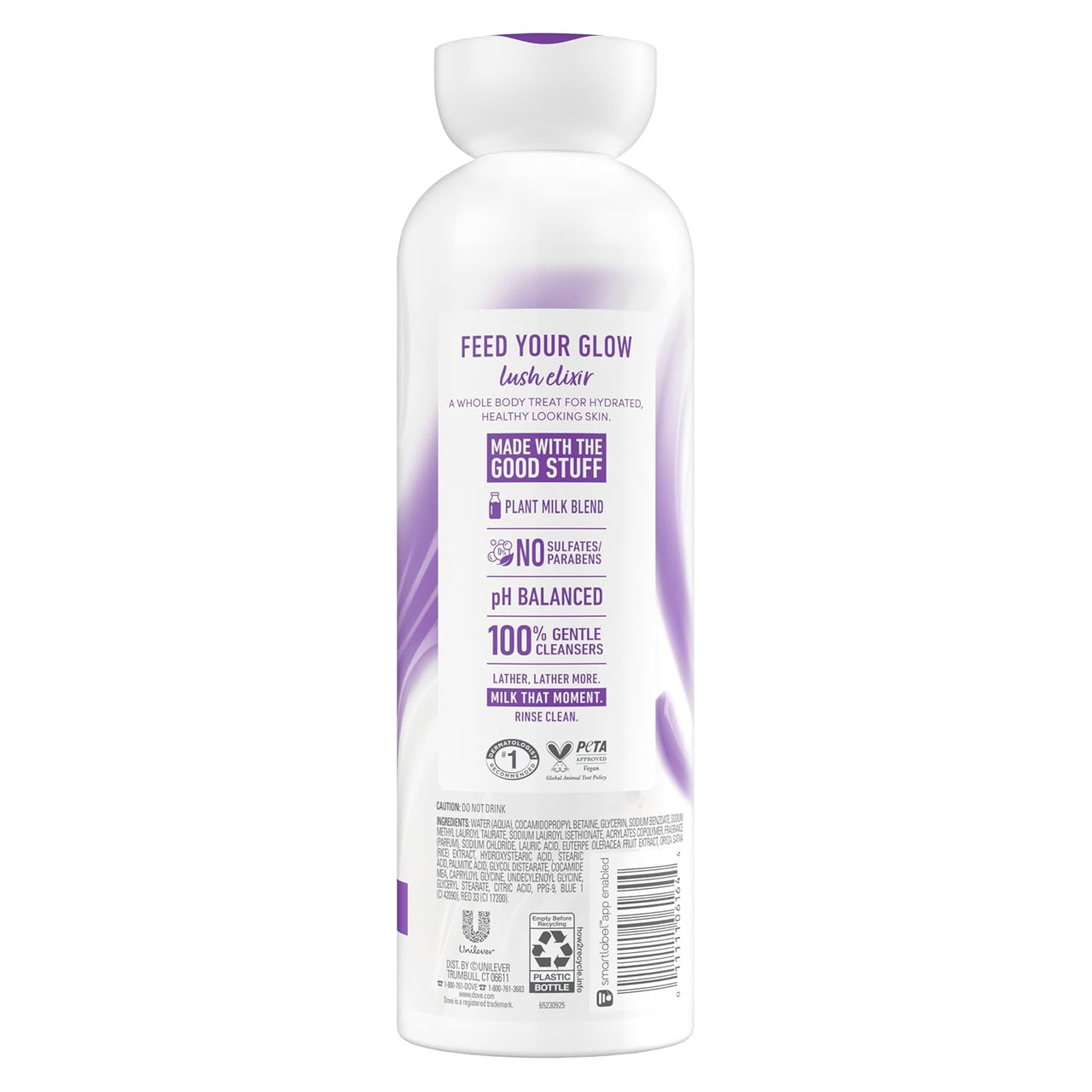 Dove Plant Milk Cleansing Body Wash Acai & Rice Milk For Women For Moisturized Skin 17.5 fl oz