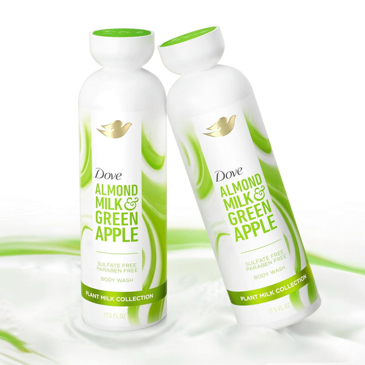 Dove Plant Milk Cleansing Body Wash Almond Milk & Green Apple for Moisturized Skin Gentle Cleanser, No Sulfates or Parabens, pH balanced 17.5 fl oz