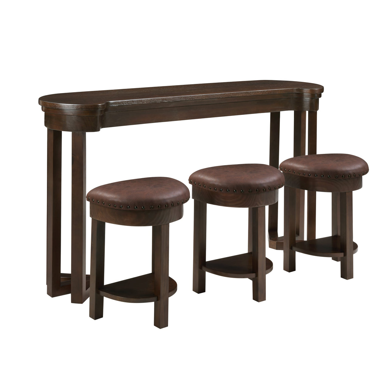 4 Piece Bar Table Set with3 PU Upholstered Bar Stools, Breakfast Table with 3 Padded Stools Solid Wood Counter Height Dining Table Set for Living Room, Dining Room.  Espresso