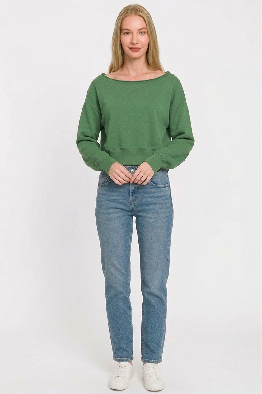 Zenana Fleece Boat-neck Sweatshirt