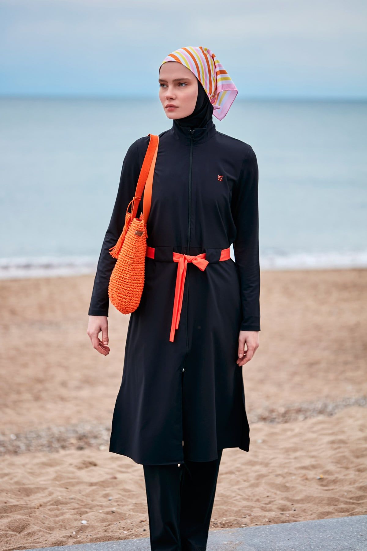 Woven Black Burkini Modest Swimwear M2419