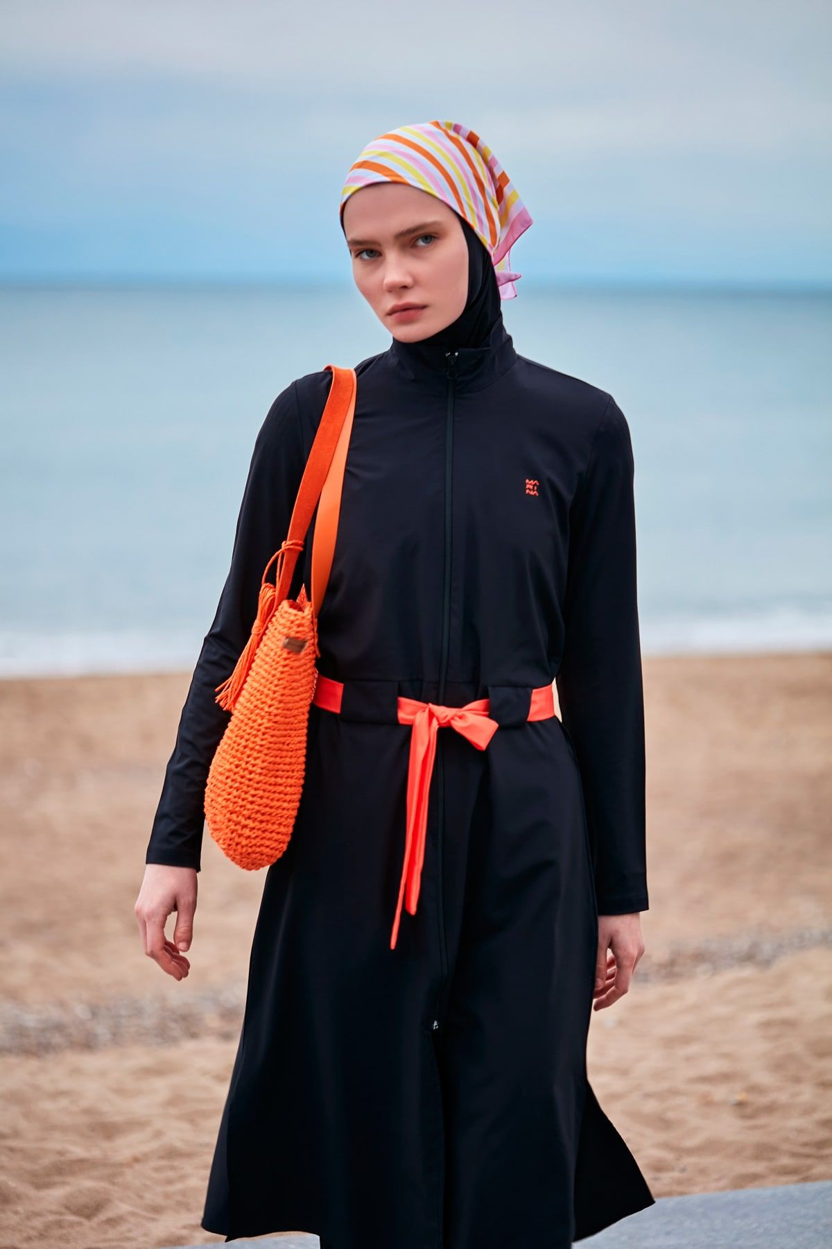 Woven Black Burkini Modest Swimwear M2419