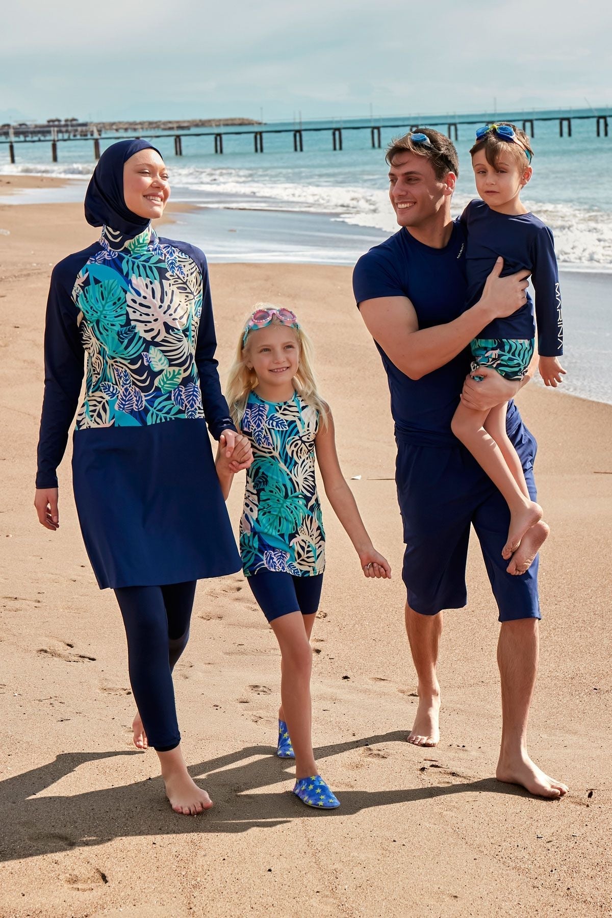 Marina Girls Modest Swimwear - Colorful/Navy Blue - K2403