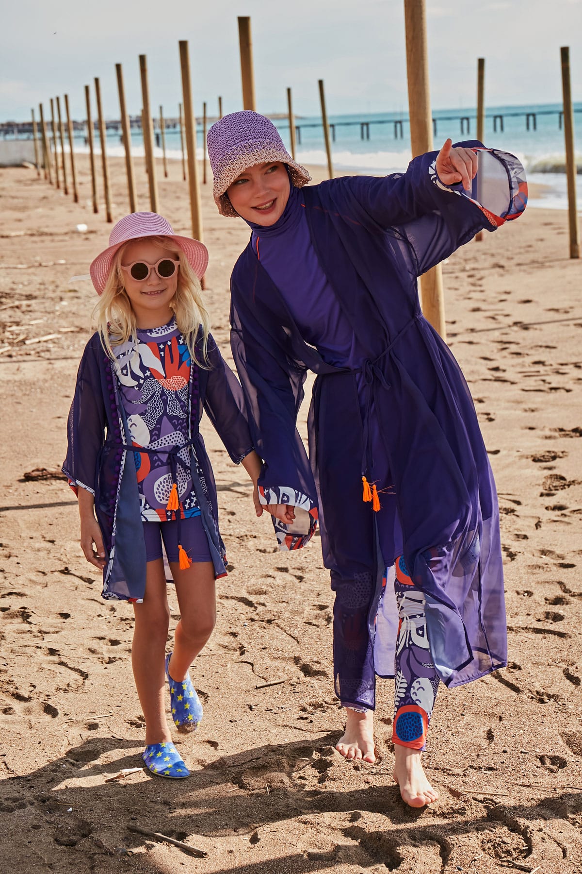 Marina Lycra Modest Swimwear for Girls - Colorful/Navy Blue - K2407