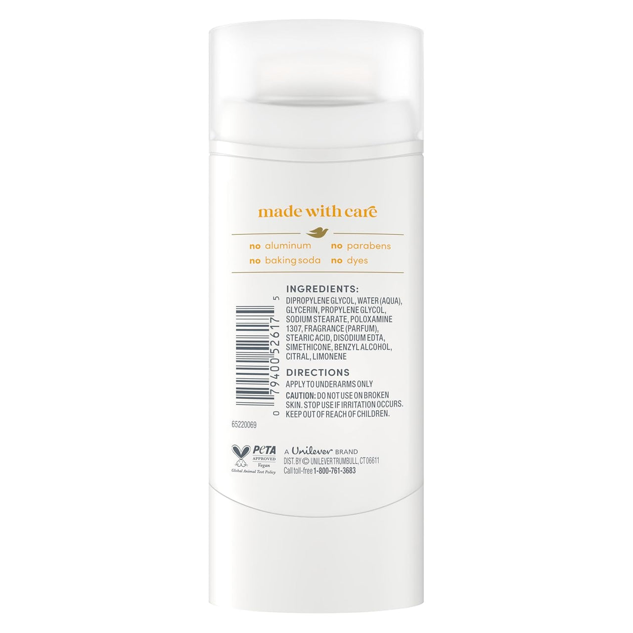 Dove Deodorant Stick Citrus Pop for 72 Hour Odor Protection Aluminum Free 2.4 oz