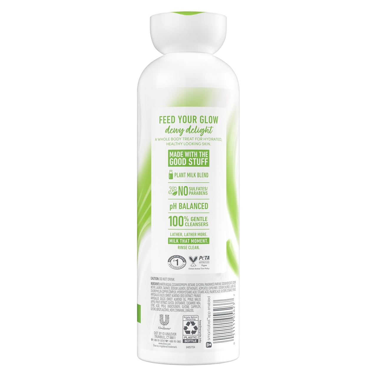 Dove Plant Milk Cleansing Body Wash Almond Milk & Green Apple for Moisturized Skin Gentle Cleanser, No Sulfates or Parabens, pH balanced 17.5 fl oz
