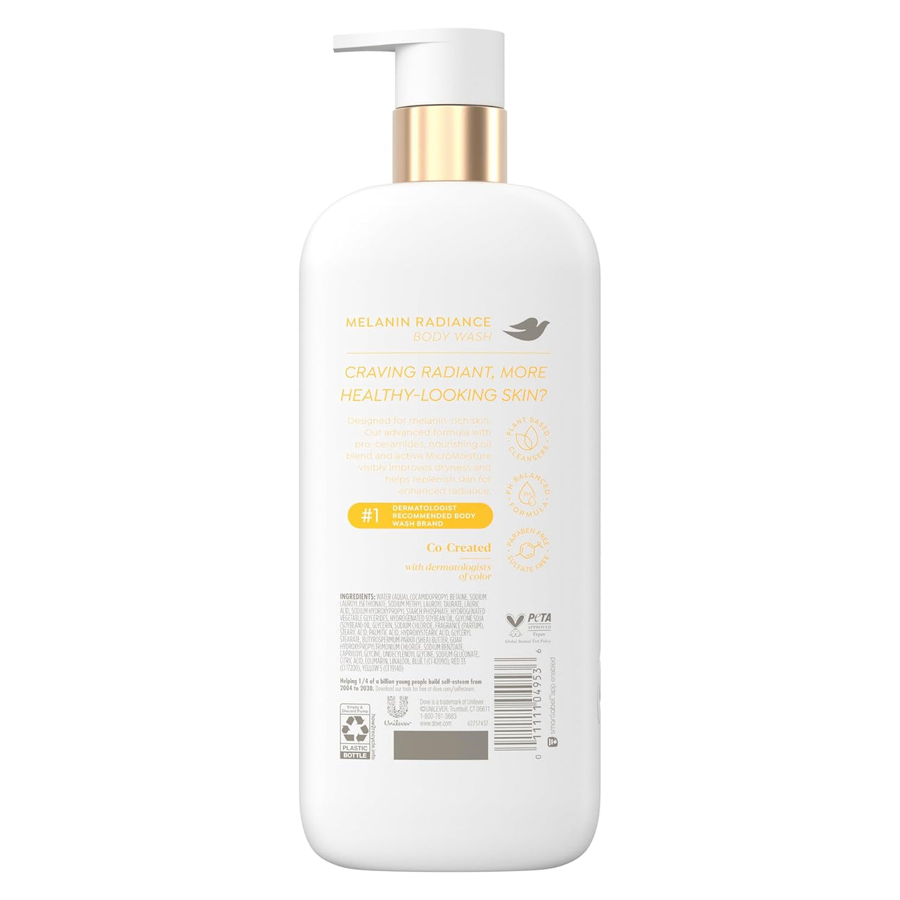 Dove Body Wash Melanin Radiance Nourishes for restored radiance 5% pro-ceramide serum with nourishing oil blend 18.5 oz
