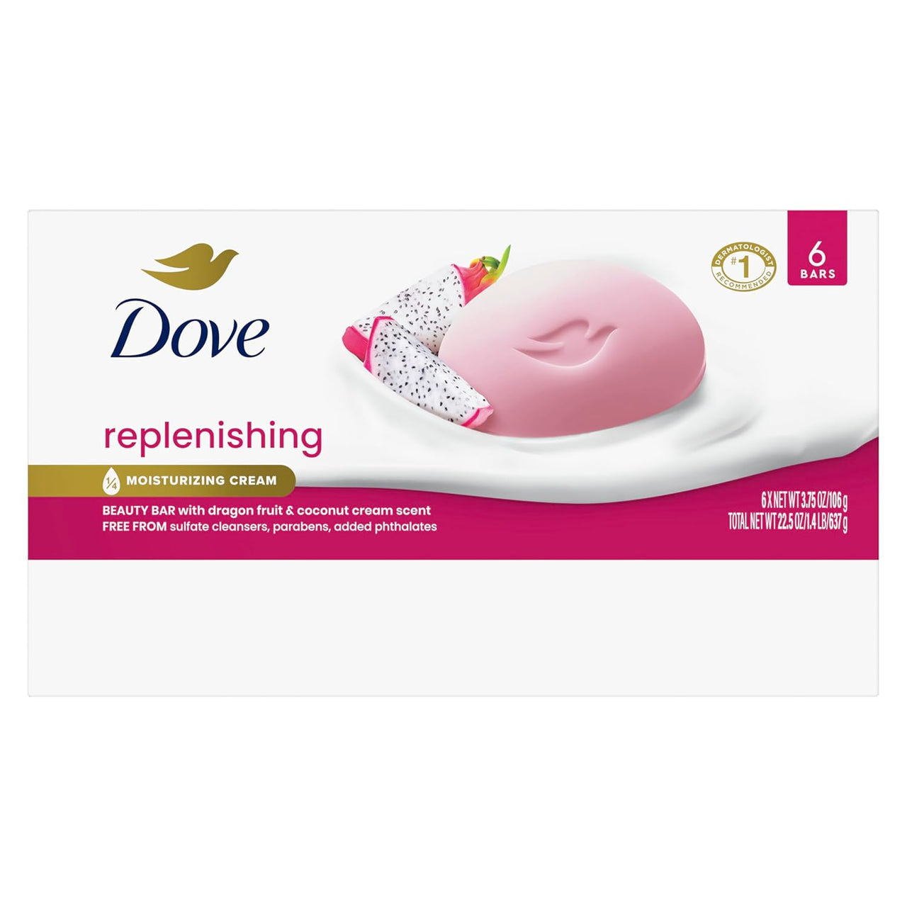 Dove Bar Soap 6 Count Dragon Fruit for Deep Nourishment for Calm, Replenished Skin 3.75 oz