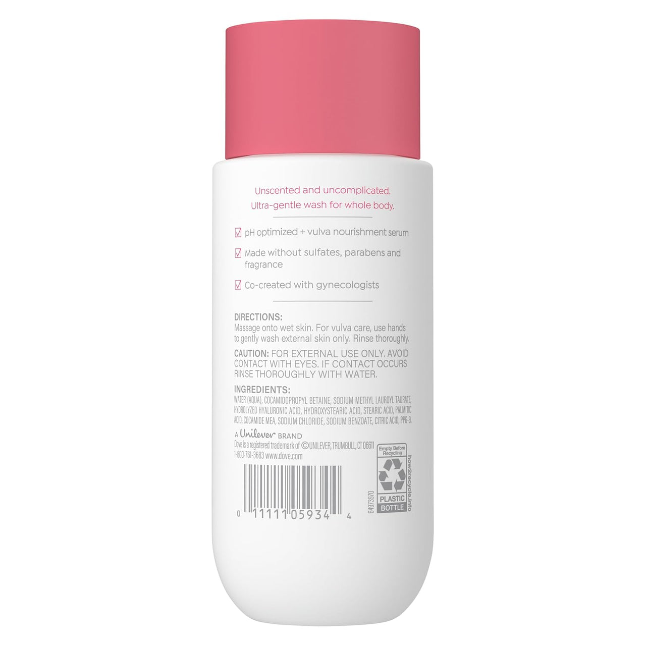Dove Whole Body & Intimate Wash for Women - Gynecologist Tested Unscented Feminine Wash For Sensitive Skin, 8 oz