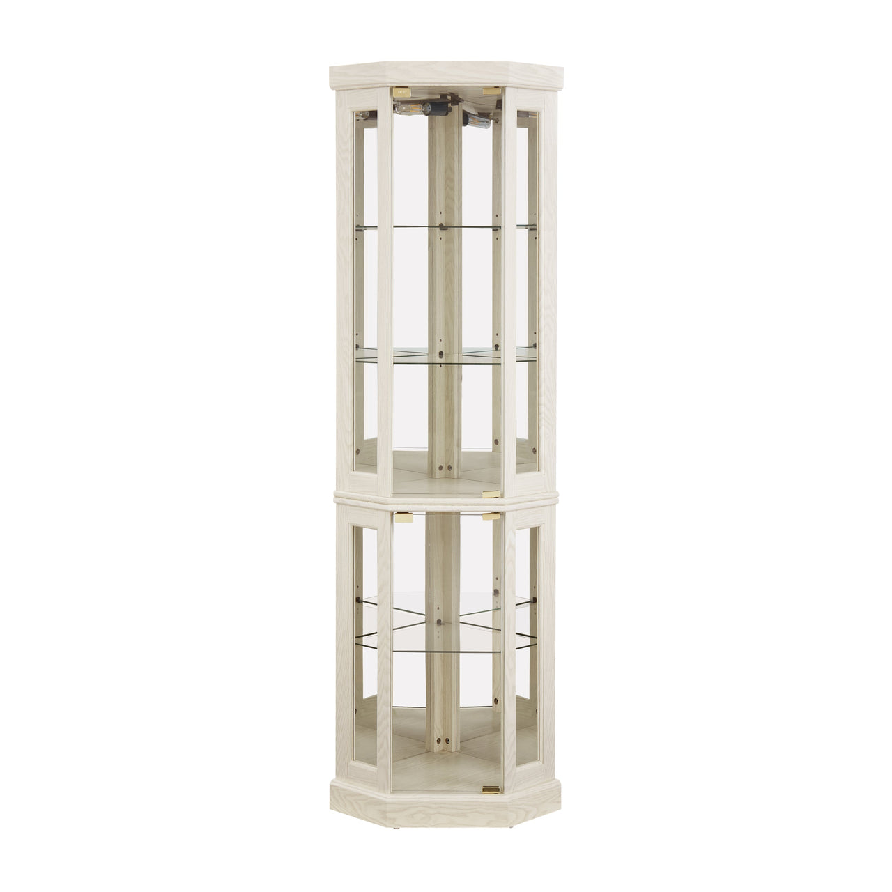 Lighted Corner Curio Cabinet - Display Case for Living Room, Antique Collectibles, Wine & Bar Glass Storage - Elegant Corner Design with Lights Included- White