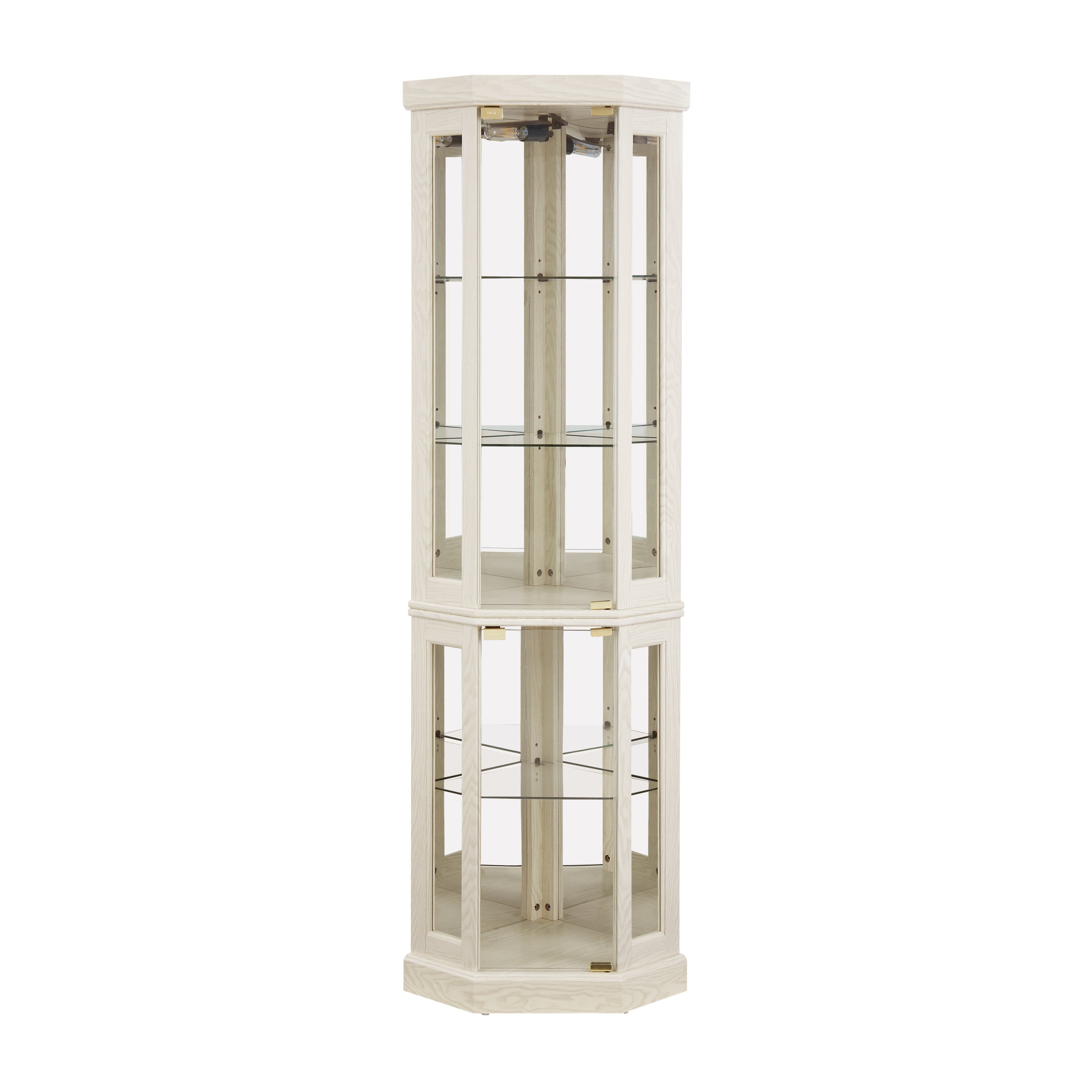 Lighted Corner Curio Cabinet - Display Case for Living Room, Antique Collectibles, Wine & Bar Glass Storage - Elegant Corner Design with Lights Included- White