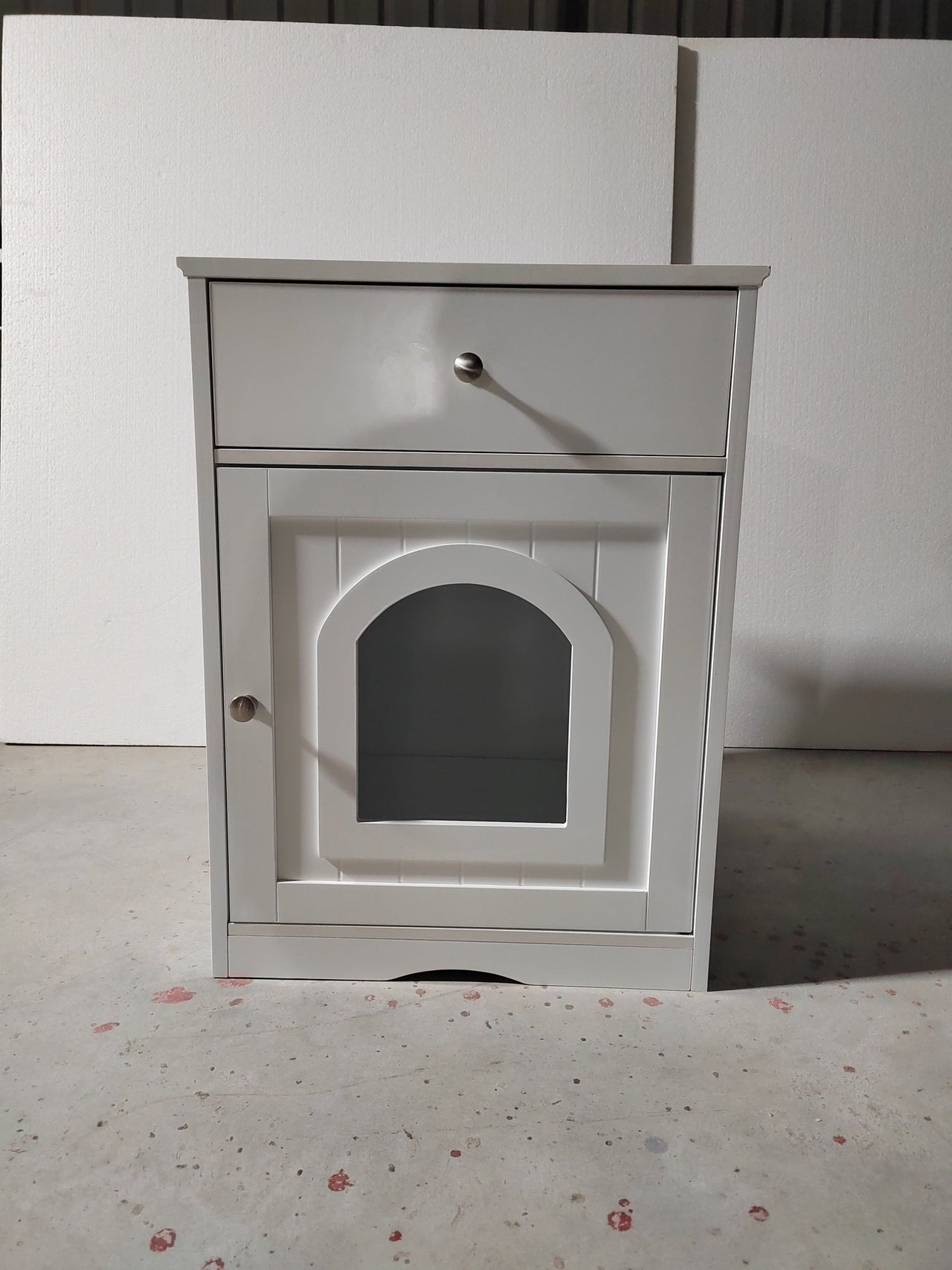 White Wooden Pet House Cat Litter Box Enclosure with Drawer and Side Table, Indoor Cat Home Nightstand for Small Cats, MDF Construction, 18.9'' W x 20.9'' D x 25'' H