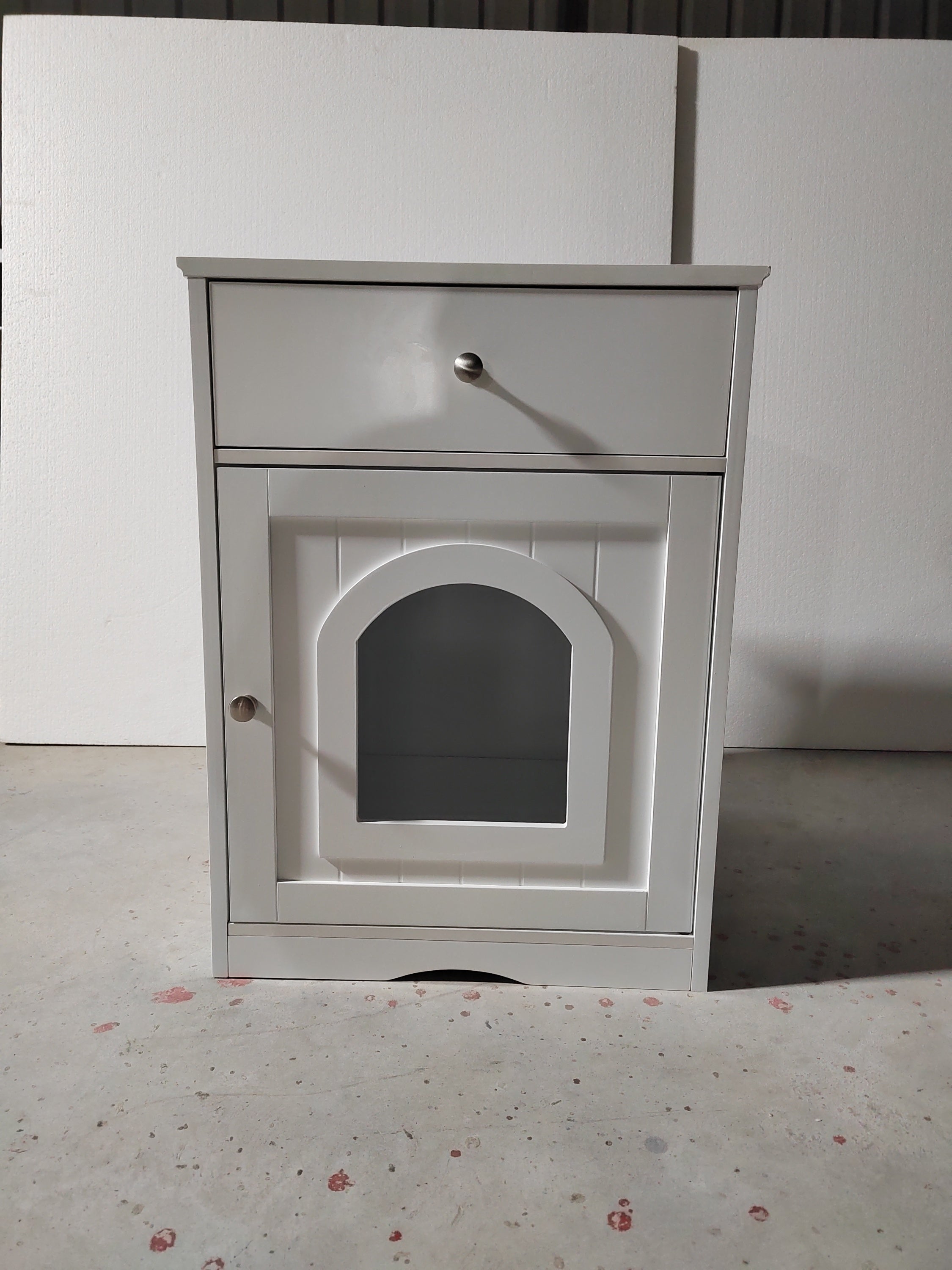 White Wooden Pet House Cat Litter Box Enclosure with Drawer and Side Table, Indoor Cat Home Nightstand for Small Cats, MDF Construction, 18.9'' W x 20.9'' D x 25'' H