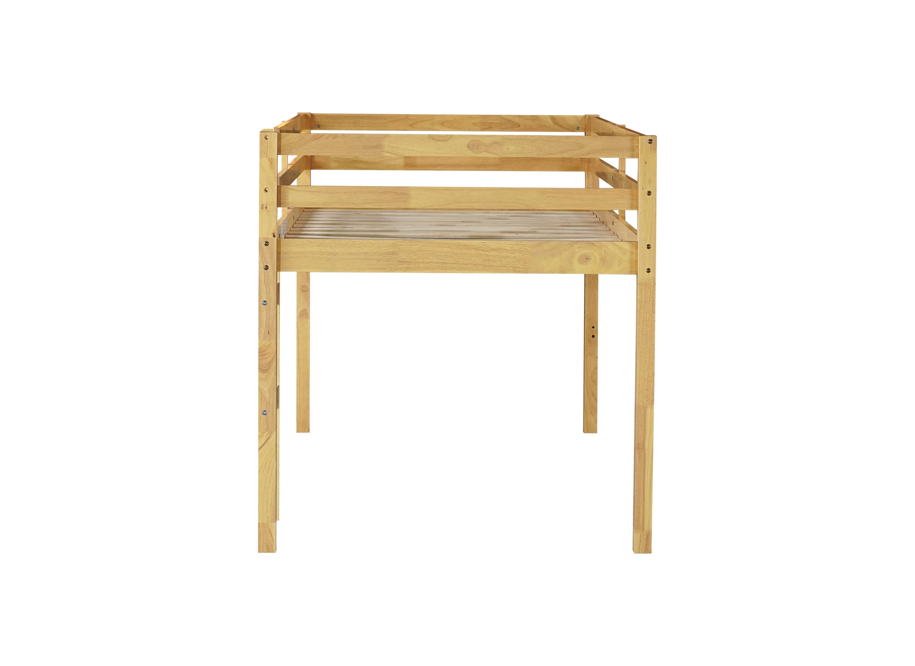 Solid Wooden, Rubber Wooden Twin Loft Bed with Ladder, Bed Platform of Strengthened Slats, Natural