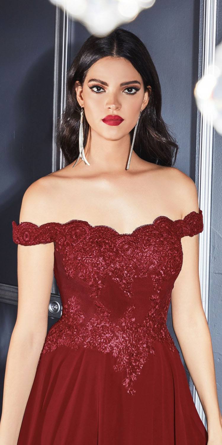 Cinderella Divine 7258 Off The Shoulder Long Gown