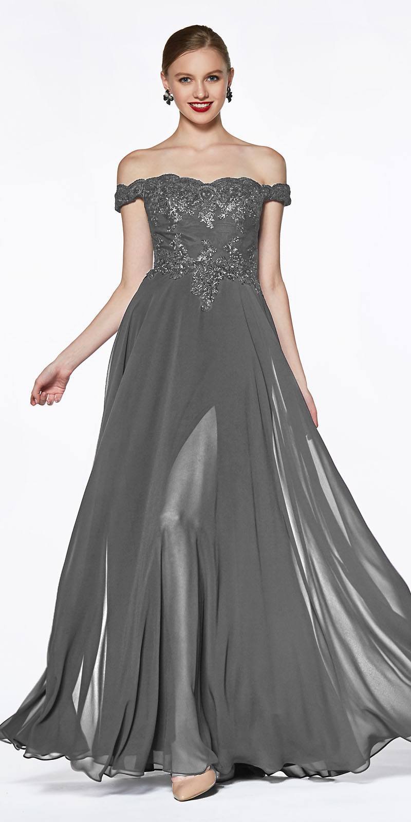 Cinderella Divine 7258 Off The Shoulder Long Gown