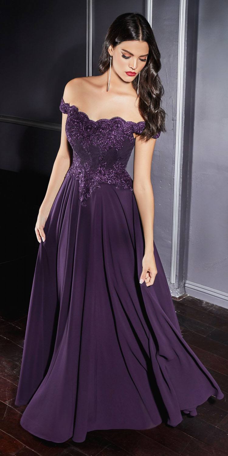 Cinderella Divine 7258 Off The Shoulder Long Gown
