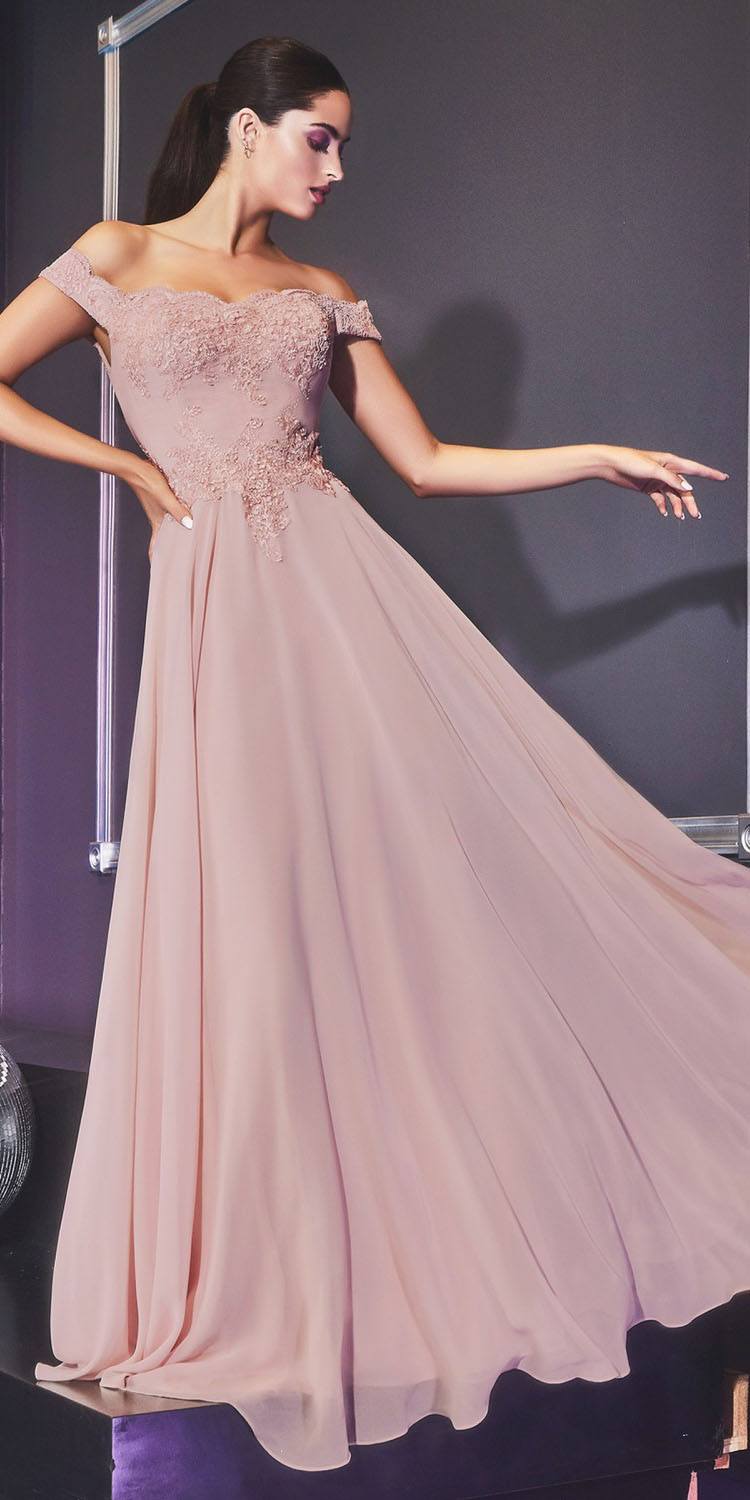 Cinderella Divine 7258 Off The Shoulder Long Gown