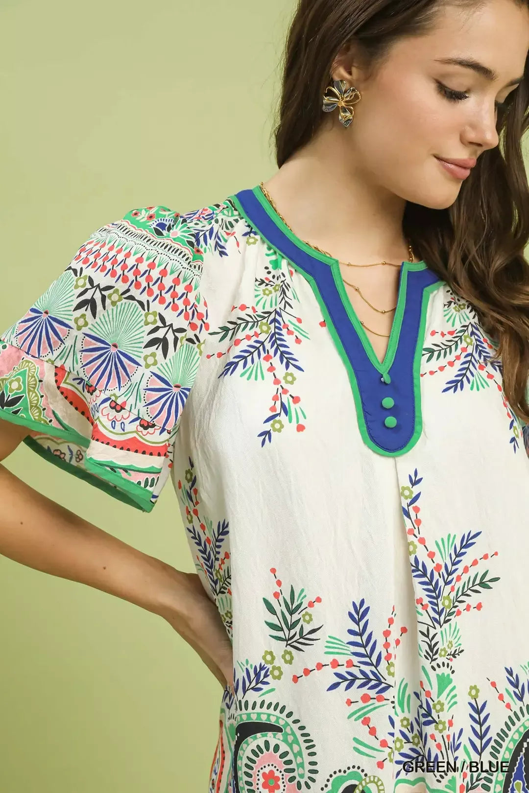 Umgee Paisley Flutter Sleeve Mini Dress
