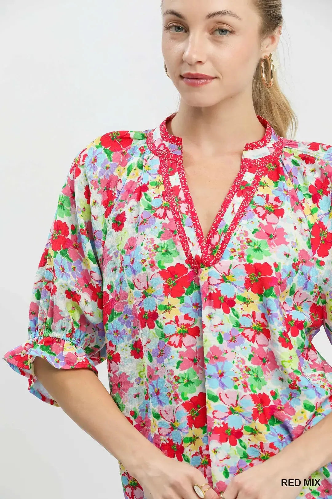 Umgee Mix Floral Print Ruffle Top