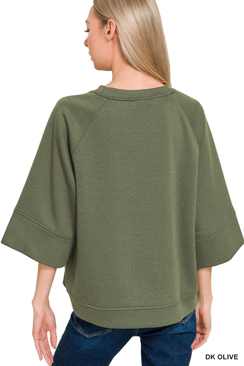 Zenana Scuba 3/4 Sleeve Pullover
