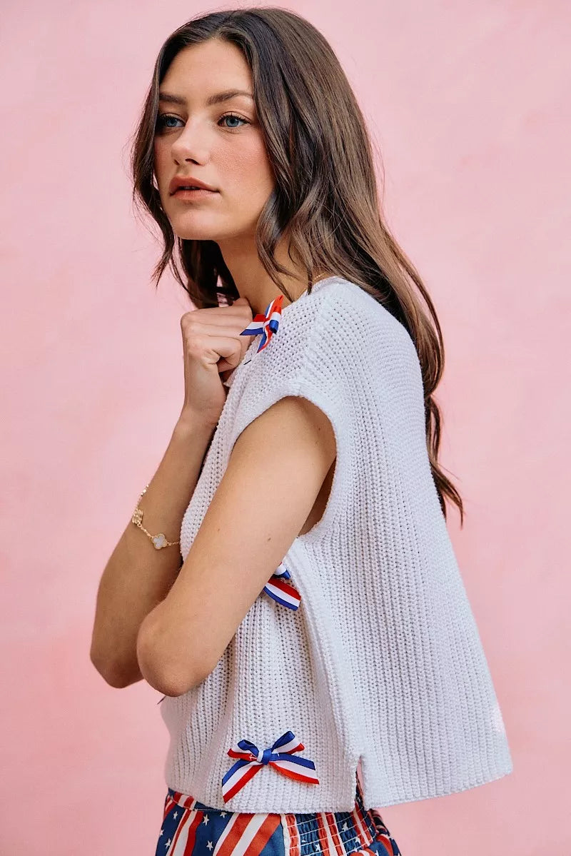 SO ME 4th Of July Ribbon Trimmed Dolman Sweater Top