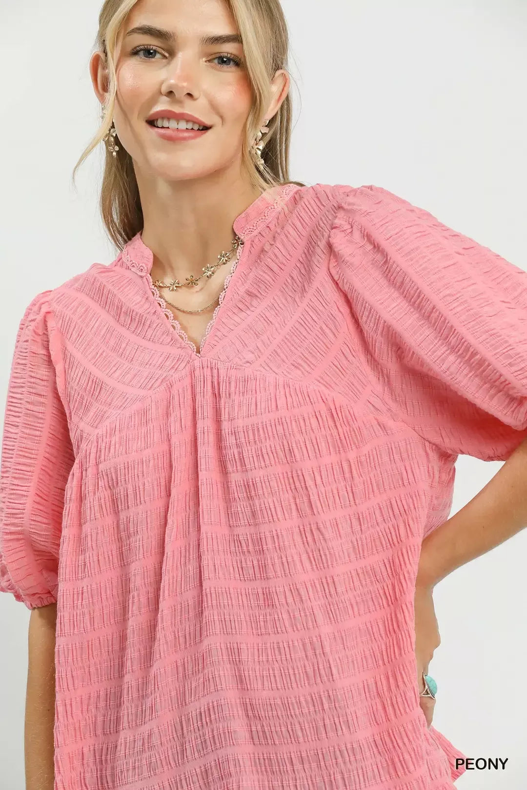 Umgee Textured Puff Sleeve Blouse
