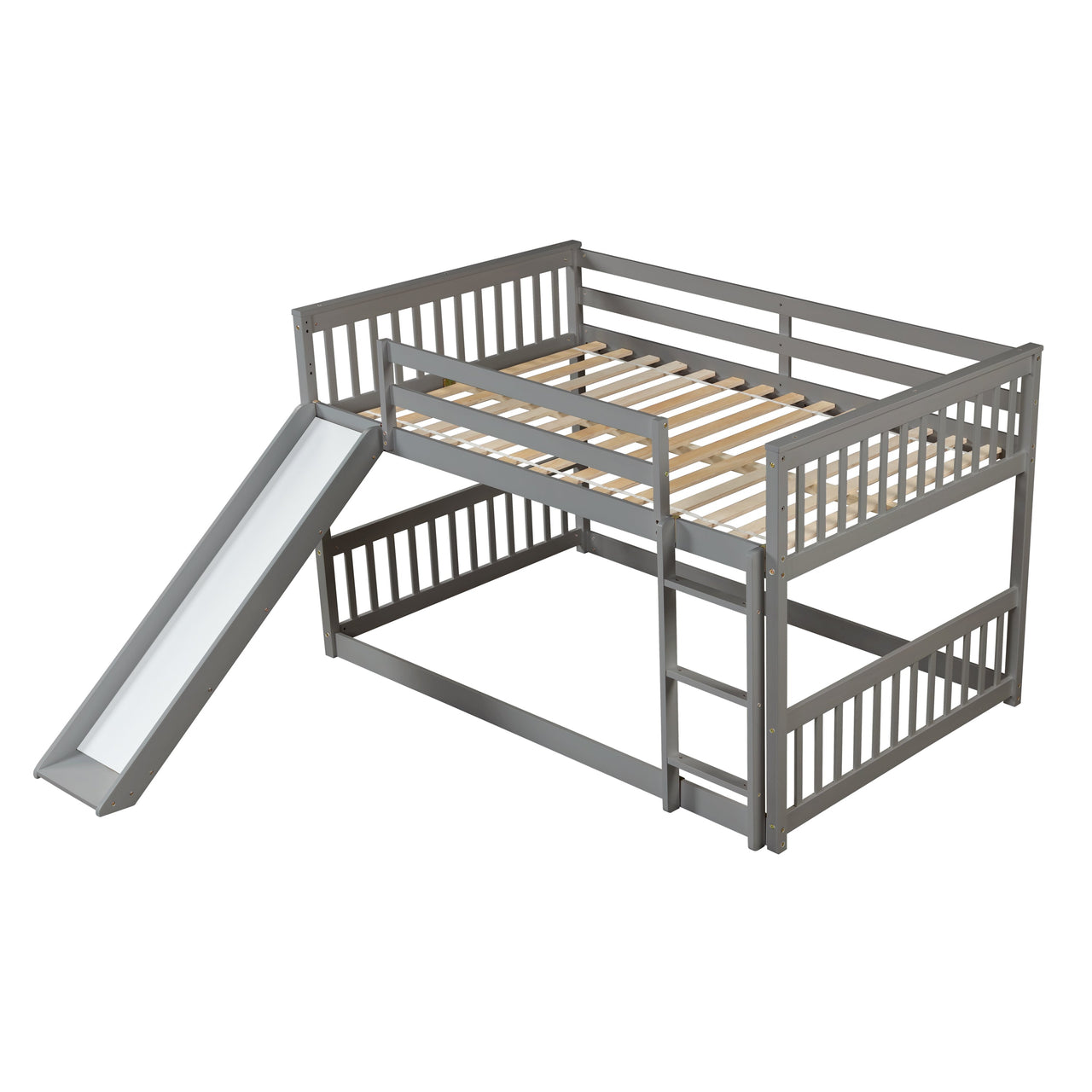 Masonstine Full over Full Bunk Bed with Slide and Ladder, Grey