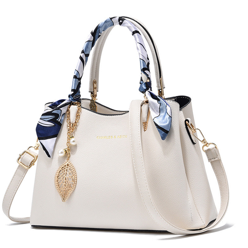 Women's Shoulder Bag With Leaf Pendant Fashion Silk Scarf Handbag (See size chart where applicable)