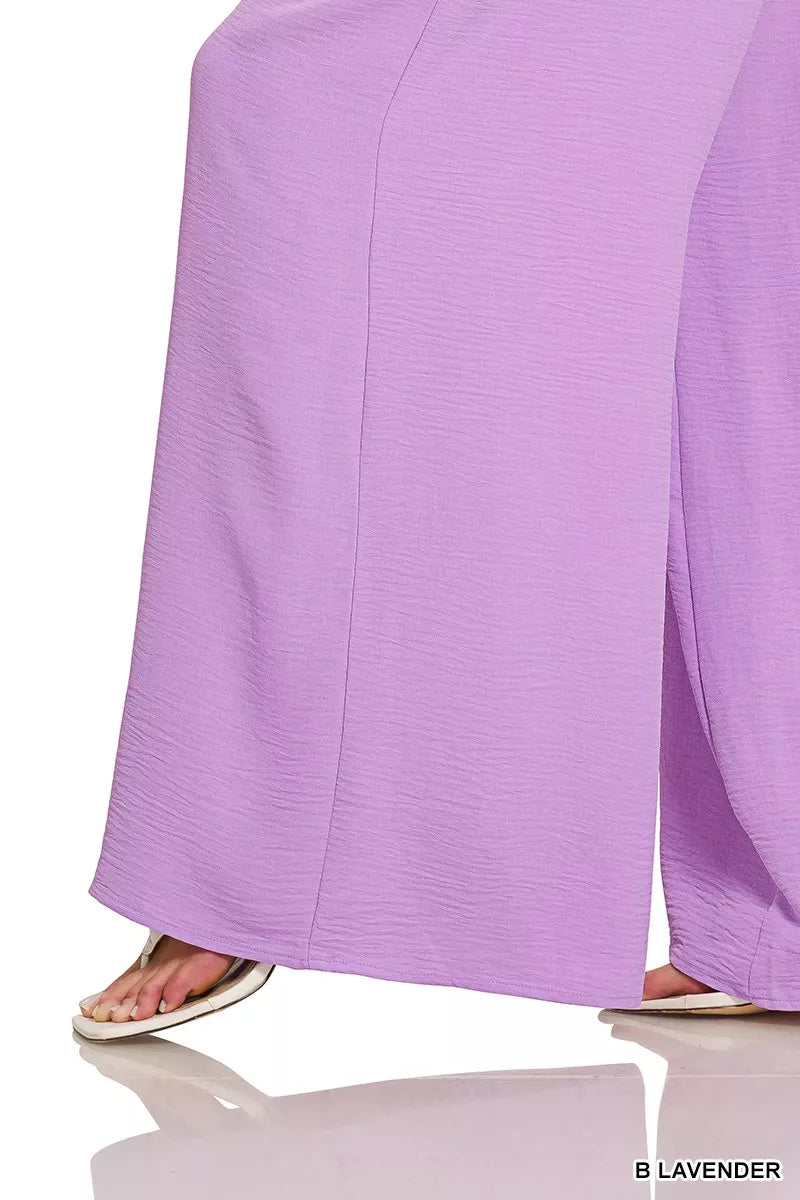 Zenana Woven Airflow Twisted Top & Wide Leg Pants Set