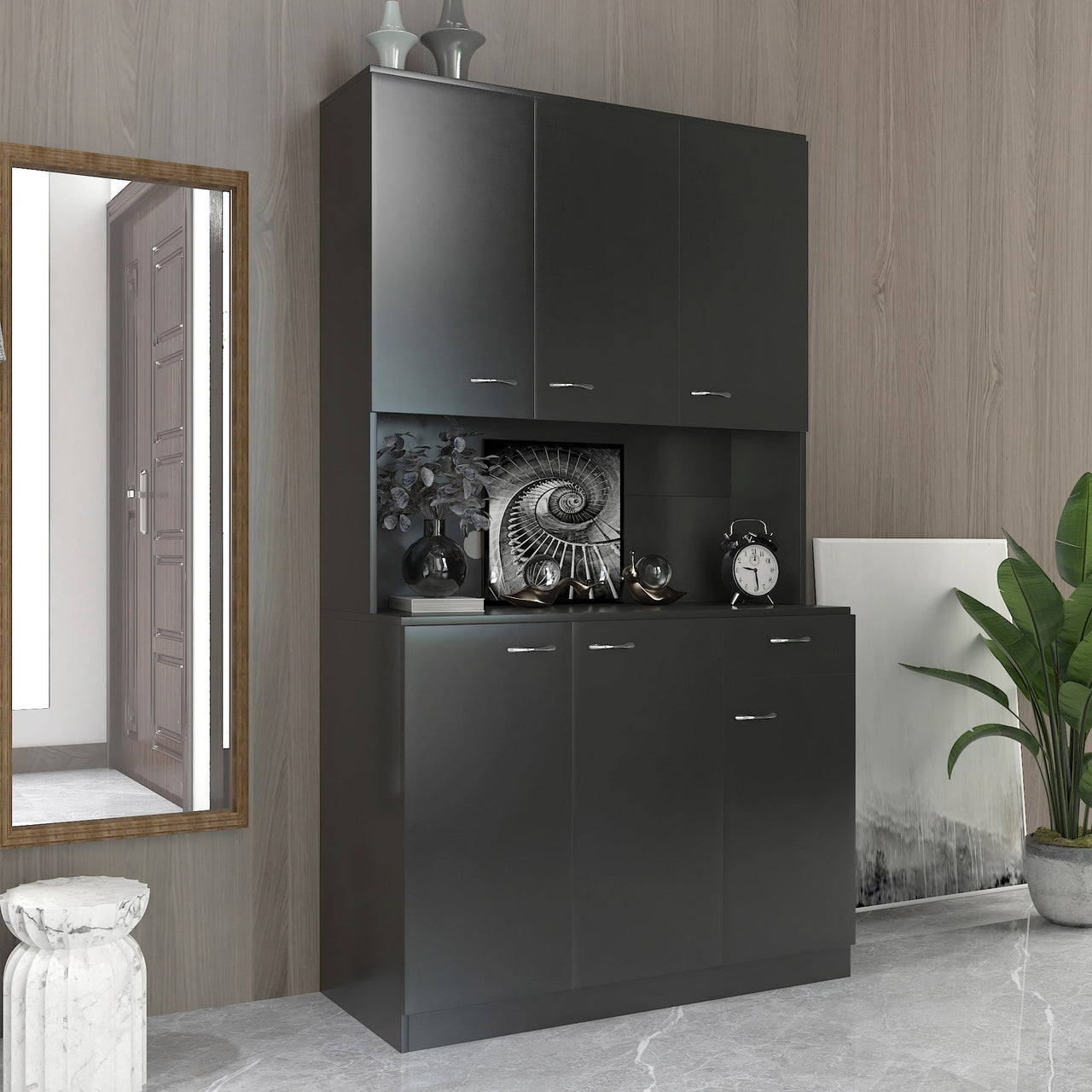 70.87' Tall Wardrobe& Kitchen Cabinet, with 6-Doors, 1-Open Shelves and 1-Drawer for bedroom,Black
